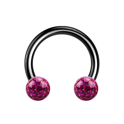 Micro Circular Barbell schwarz mit zwei Kristallkugeln fuchsia Epoxy Schutzschicht