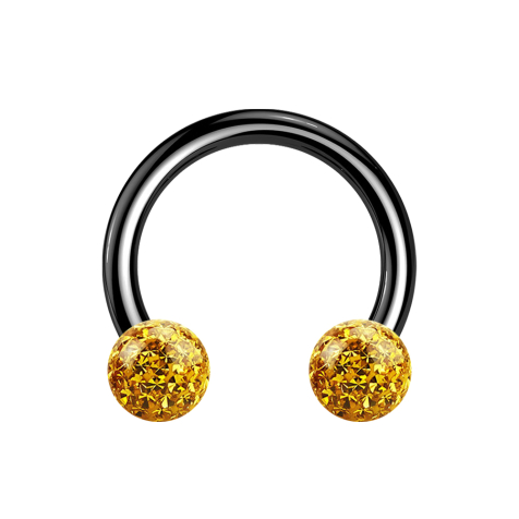 Micro Circular Barbell schwarz mit zwei Kristallkugeln topaz Epoxy Schutzschicht