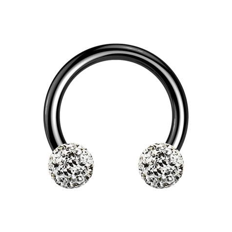 Circular Barbell schwarz mit zwei Kristallkugeln silber Epoxy Schutzschicht