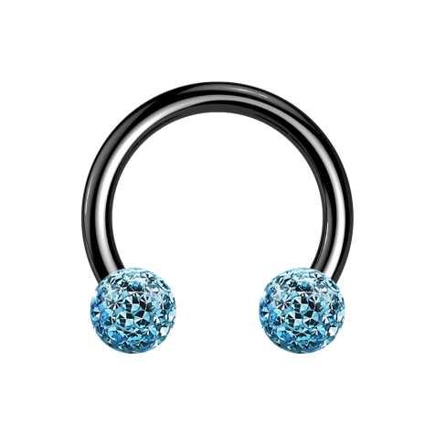 Circular barbell black with two crystal balls aqua epoxy protective layer