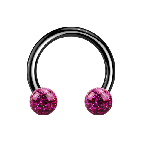 Circular Barbell schwarz mit zwei Kristallkugeln fuchsia Epoxy Schutzschicht