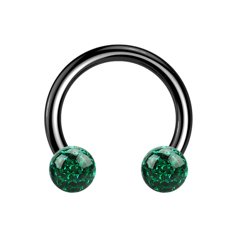 Circular Barbell schwarz mit zwei Kristallkugeln grün Epoxy Schutzschicht