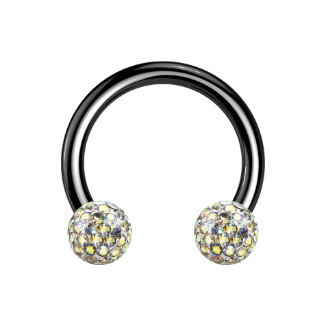 Circular Barbell noir avec deux boules de cristal multicolore époxy de protection