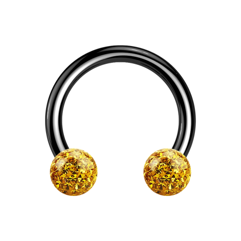 Circular Barbell schwarz mit zwei Kristallkugeln topaz Epoxy Schutzschicht