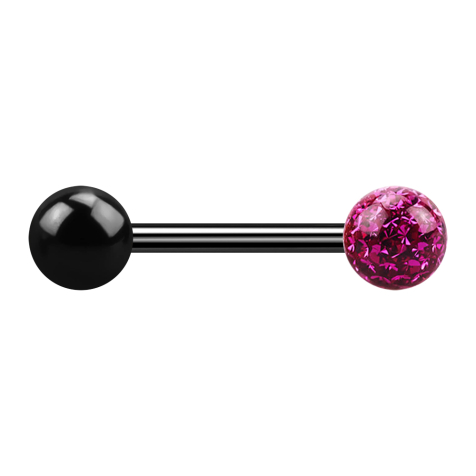 Barbell schwarz mit Kugel und Kristallkugel fuchsia Epoxy Schutzschicht