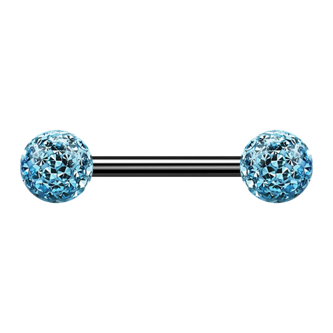 Barbell noir avec deux boules de cristal aqua couche protectrice dépoxy