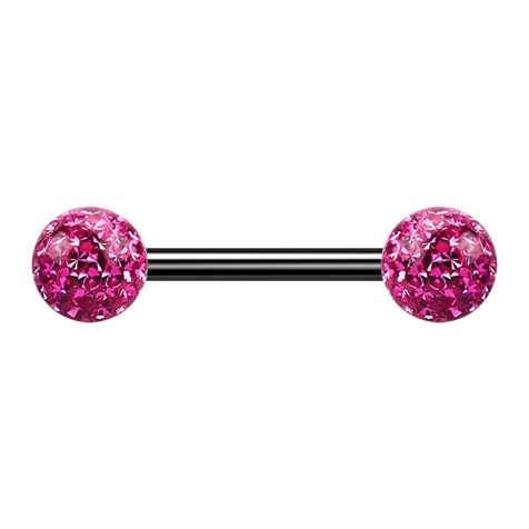 Barbell noir avec deux boules de cristal rose couche protectrice dépoxy