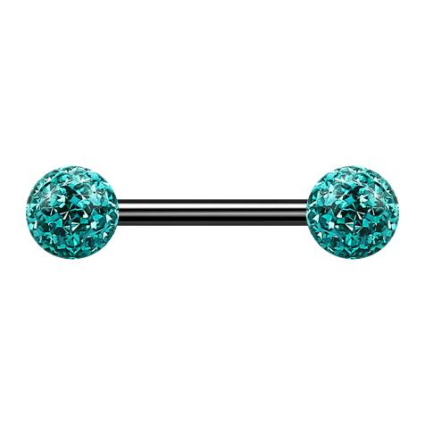 Barbell noir avec deux boules de cristal turquoise couche protectrice dépoxy