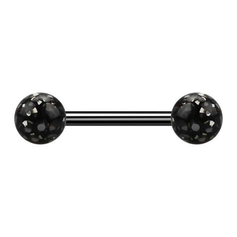Barbell noir avec deux boules de cristal noir couche protectrice dépoxy