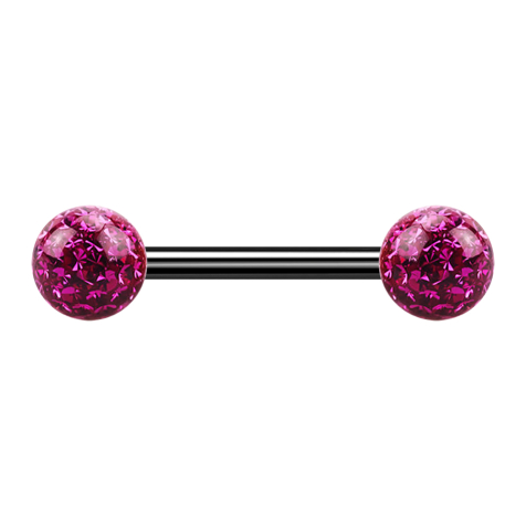 Barbell noir avec deux boules de cristal fuchsia couche de protection en époxy