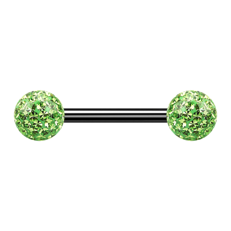 Barbell noir avec deux boules de cristal vert clair couche protectrice dépoxy