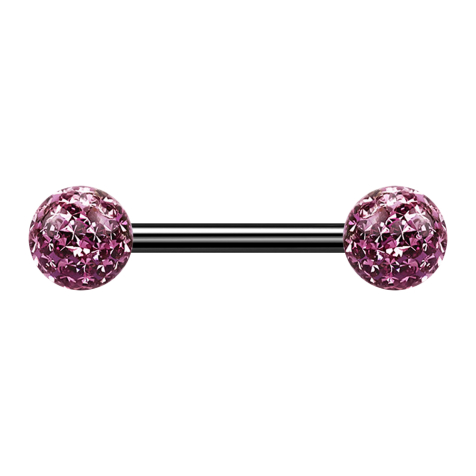 Barbell noir avec deux boules de cristal violet clair couche protectrice dépoxy