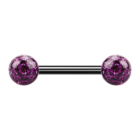 Barbell noir avec deux boules de cristal violet époxy de protection