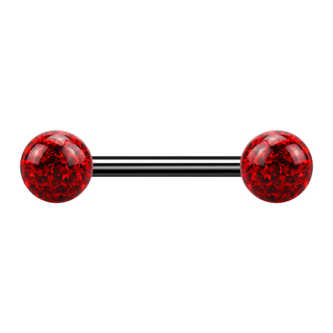 Barbell noir avec deux boules de cristal rouge couche protectrice dépoxy