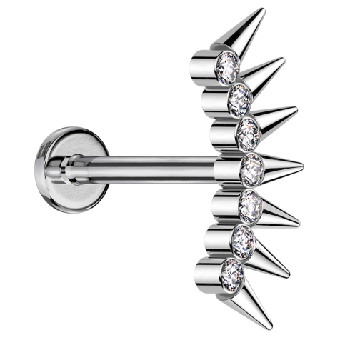 Micro Labret Innengewinde silber sieben Kristalle silber mit Cones