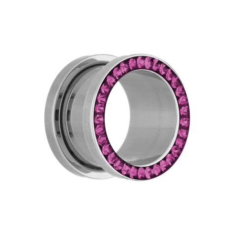 Flesh Tunnel silber mit Kristall fuchsia Epoxy Schutzschicht