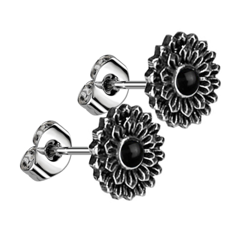 Boucles doreilles argent fleur de lotus pierre donyx