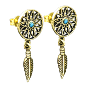 Stud earrings gold-plated lotus flower turquoise stone...