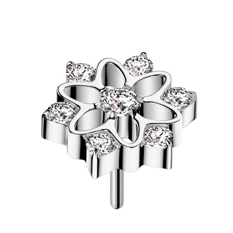 Threadless hollow flower silver crystals silver