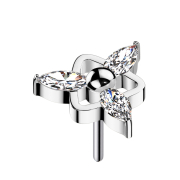 Threadless dreieck silber drei Ovale Kristalle silber