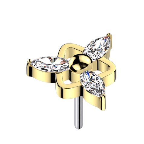 Threadless dreieck vergoldet drei Ovale Kristalle silber