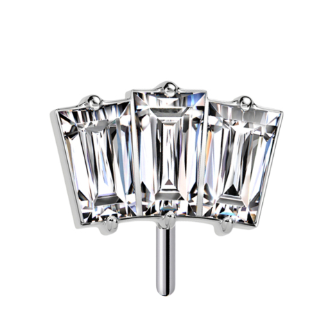 Threadless silber drei Baguette Kristalle silber