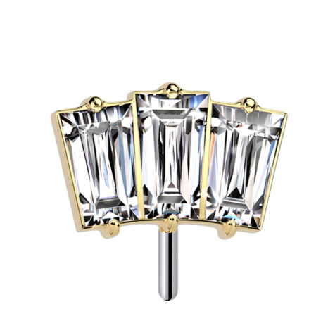 Threadless placcato oro con tre cristalli baguette argento