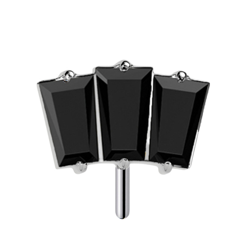 Sans filetage argent trois cristaux baguette noir