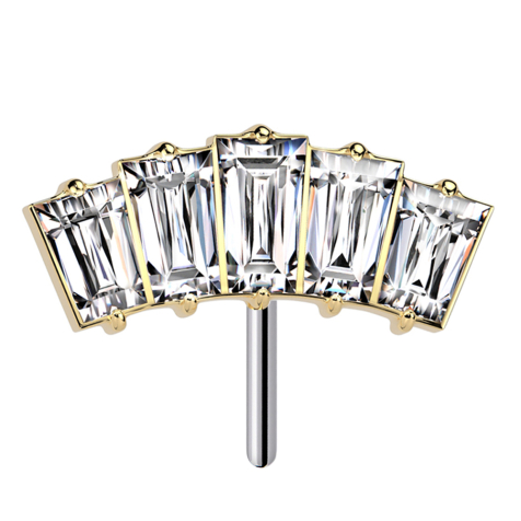 Threadless placcato oro con cinque cristalli baguette argento