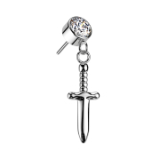 Threadless cylinder silver crystal silver pendant dagger...