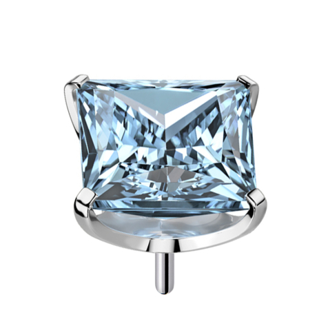 Threadless silver with square crystal set in aqua