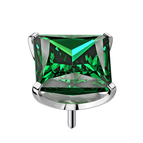 Sans filetage, argenté, avec cristal carré vert serti