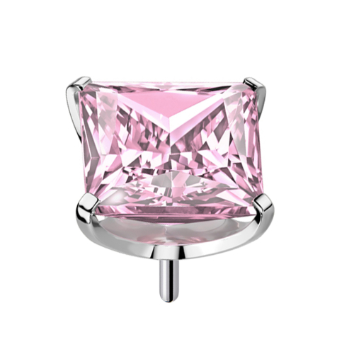 Threadless silver with square pink crystal setting