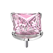 Threadless silver with square pink crystal setting