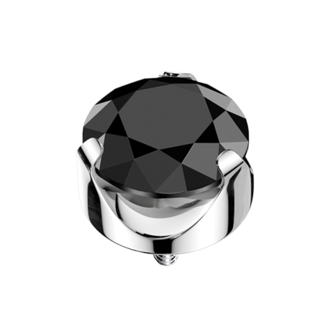 Silver flat dermal anchor with black crystal setting