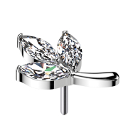 Threadless leaf silver three ovals crystal silver