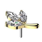 Threadless leaf gold-plated three ovals crystal silver