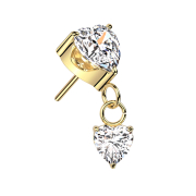 Threadless gold-plated heart crystal set silver pendant...