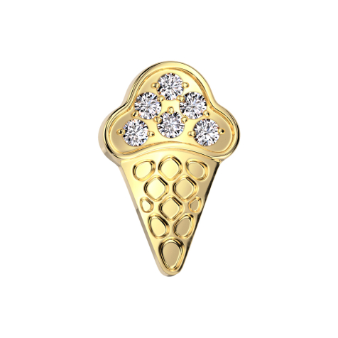 Dermal Anchor Cono gelato placcato oro Cristalli argento