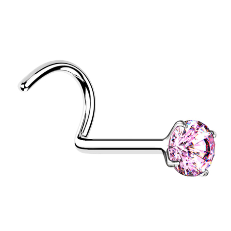 Nasenstecker gebogen silber runder Kristall pink gefasst