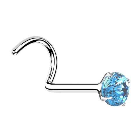 Perno nasale curvo in argento con cristallo tondo aqua set