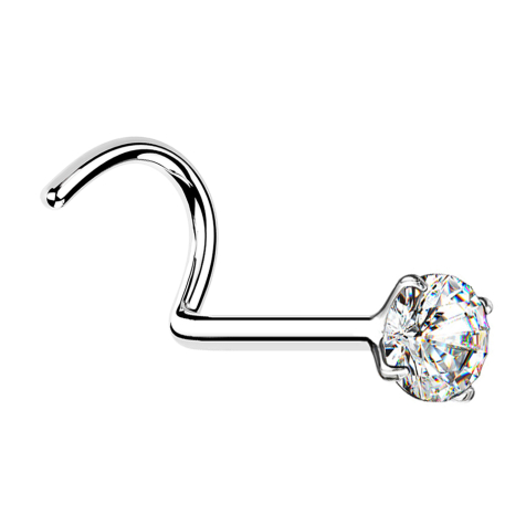 Clous de nez courbes argentés cristal rond serti dargent