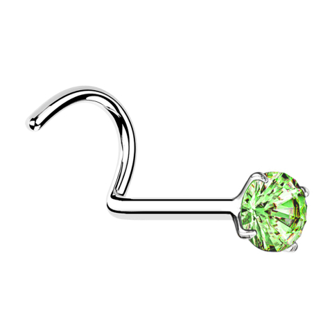 Clou nasal courbé argent cristal rond serti vert