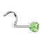 Clou nasal courbé argent cristal rond serti vert