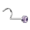 Nose stud curved silver round crystal tanzanite set