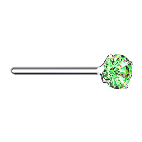 Bend nose stud silver round crystal green set