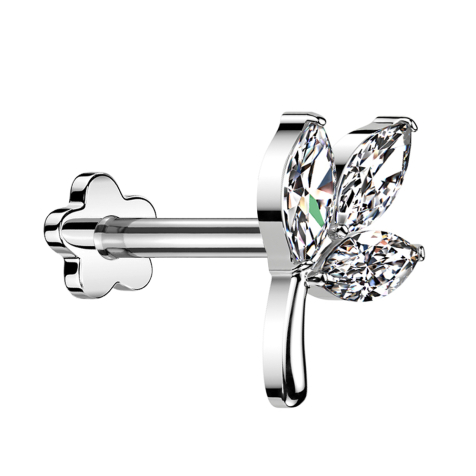 Micro Threadless Labret silver leaf silver three ovals crystal silver