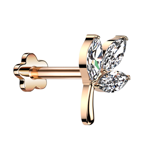 Micro Labret senza filettatura oro rosa foglia oro rosa tre ovali cristallo argento