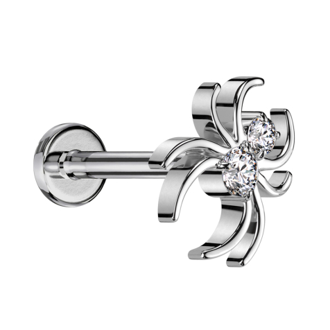 Micro Threadless Labret argento ragno argento cristalli argento