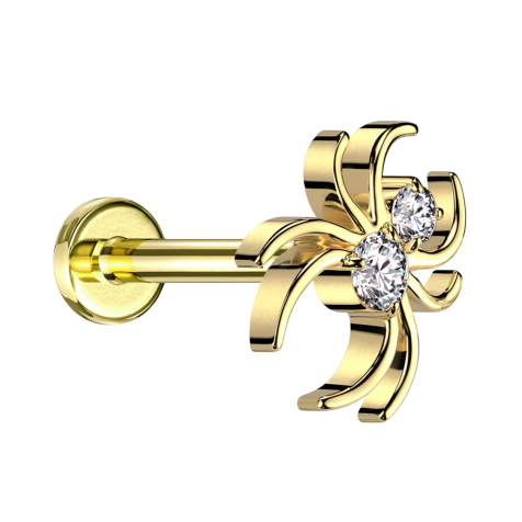 Micro Threadless Labret Gold-Plated Spider Gold-Plated Crystals Silver